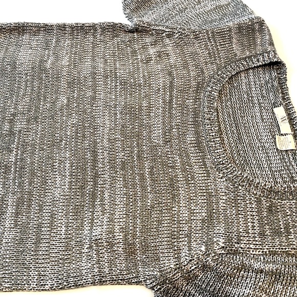 Metallic Silver Shimmer Open Knit Body Crop Short Sleeve Sweater Large - Picture 6 of 10